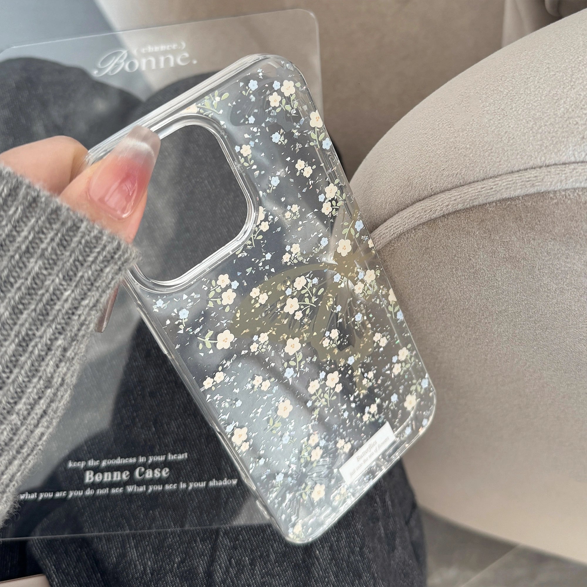 Yellow Butterflies & Blue Florals - iPhone Case